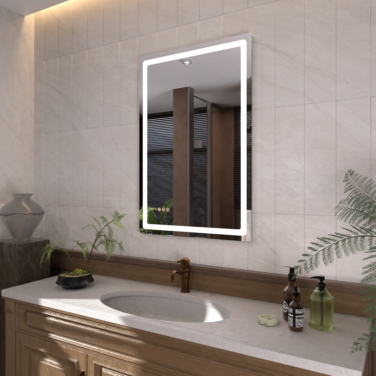 Tydex Round Corner Rectangular Frameless Wall Mount LED Bathroom Vanity Mirror in Polished Crystal