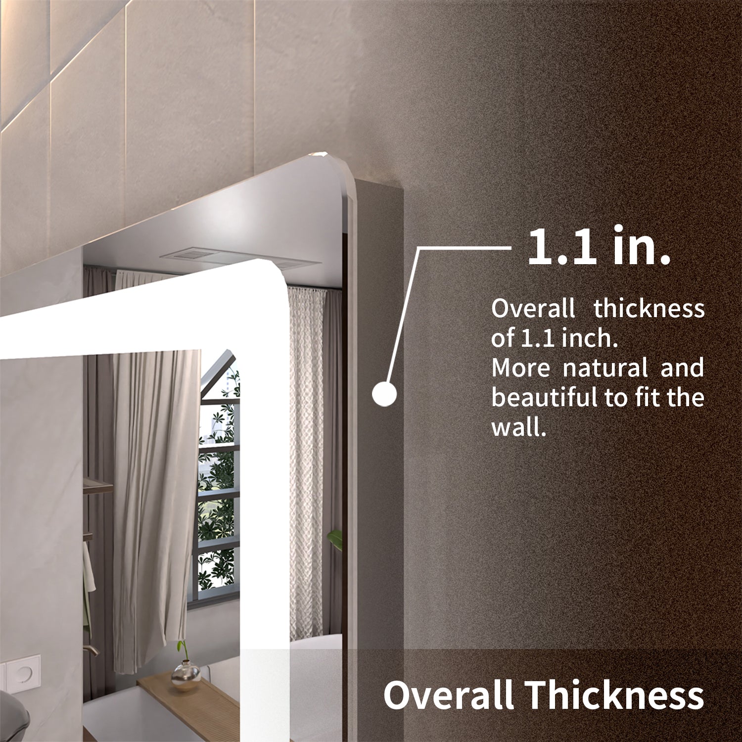 Tydex Round Corner Rectangular Frameless Wall Mount LED Bathroom Vanity Mirror in Polished Crystal