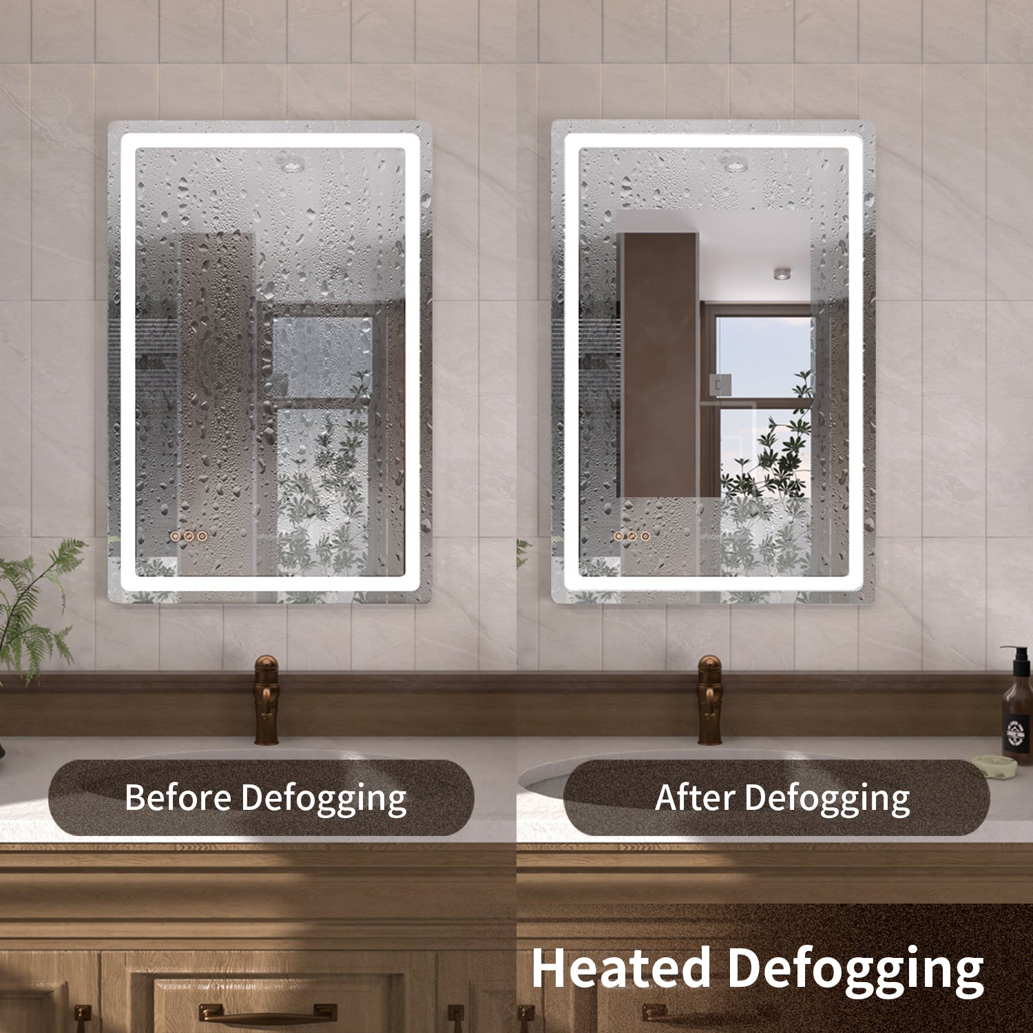 Tydex Round Corner Rectangular Frameless Wall Mount LED Bathroom Vanity Mirror in Polished Crystal