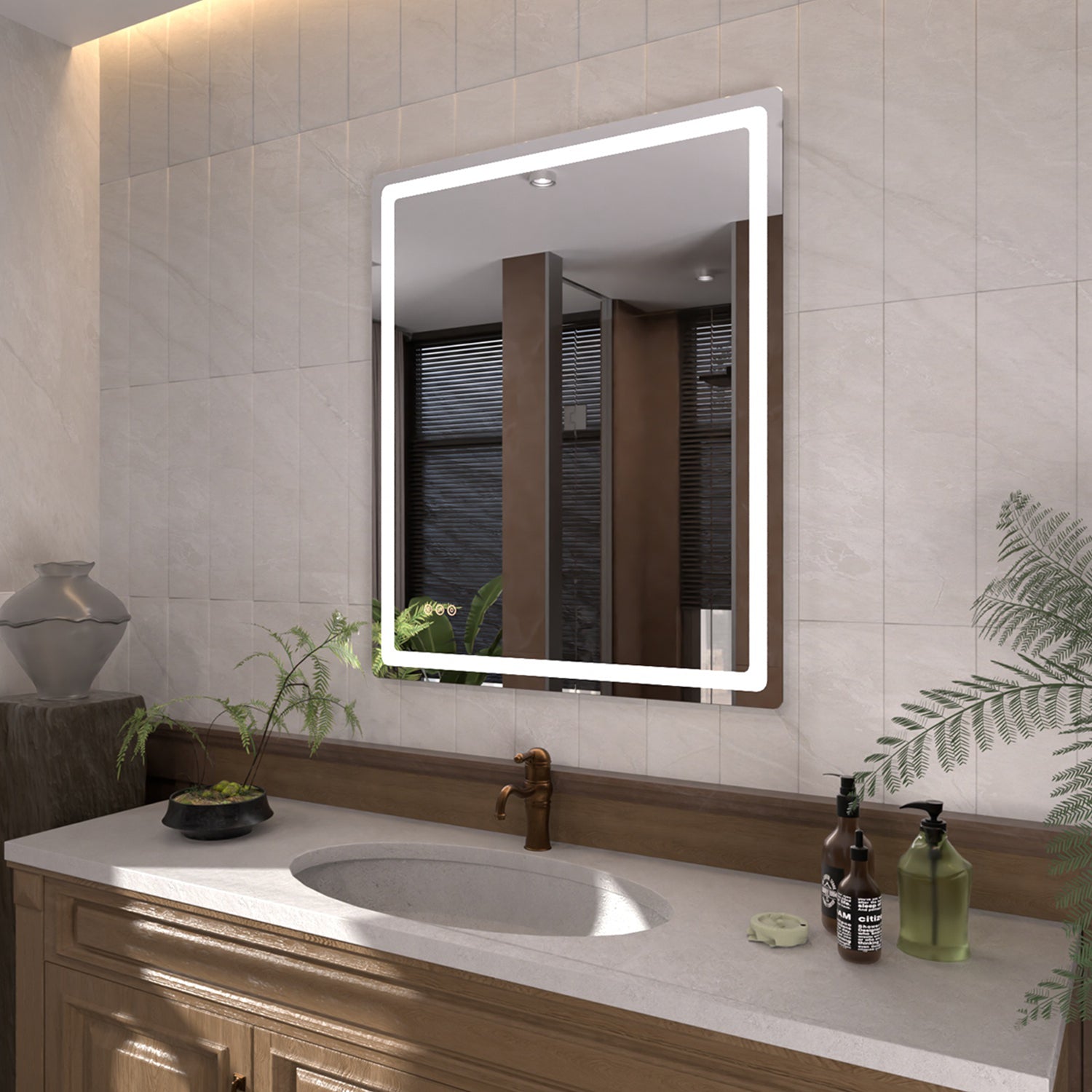 Tydex Round Corner Rectangular Frameless Wall Mount LED Bathroom Vanity Mirror in Polished Crystal