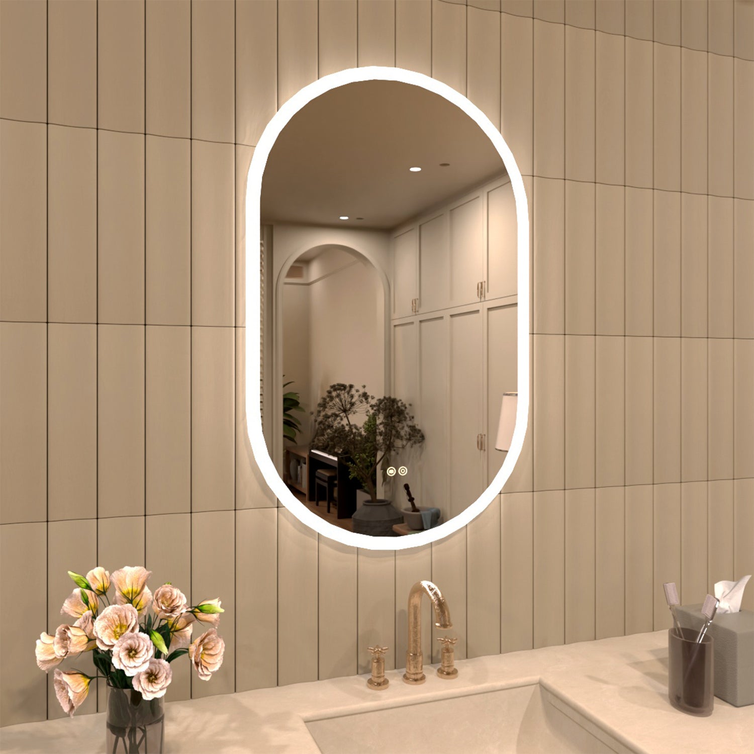 Tydex Oval Frameless LED Light Anti-Fog Wall Bathroom Vanity Mirror in Polished Crystal
