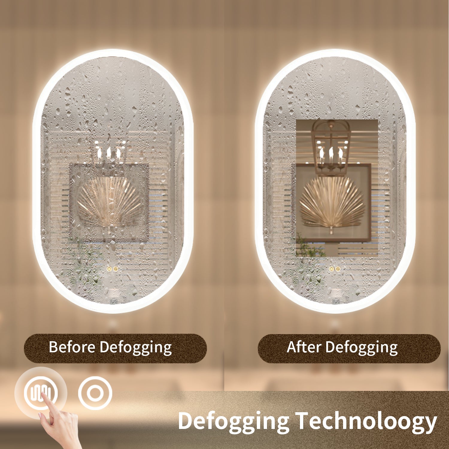 Tydex Oval Frameless LED Light Anti-Fog Wall Bathroom Vanity Mirror in Polished Crystal