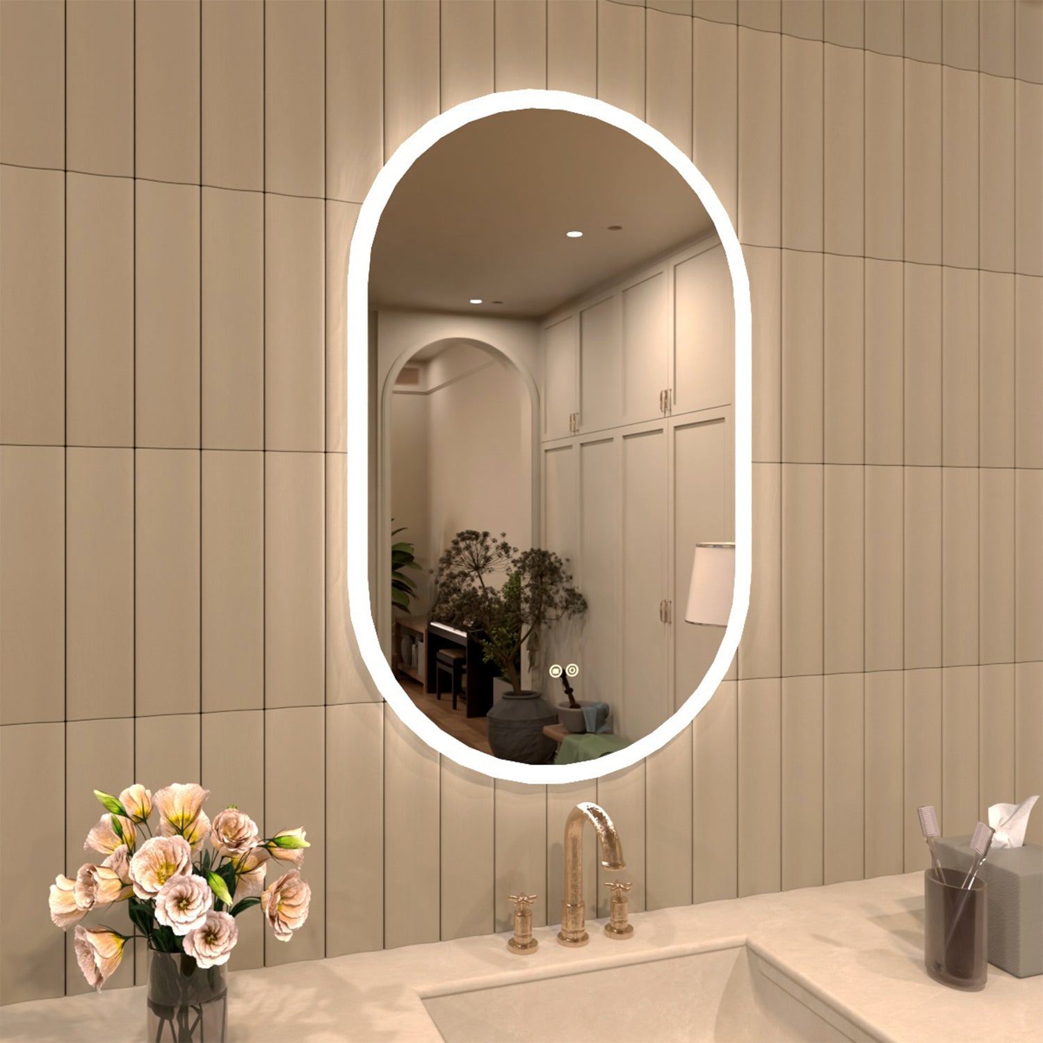 Tydex Oval Frameless LED Light Anti-Fog Wall Bathroom Vanity Mirror in Polished Crystal