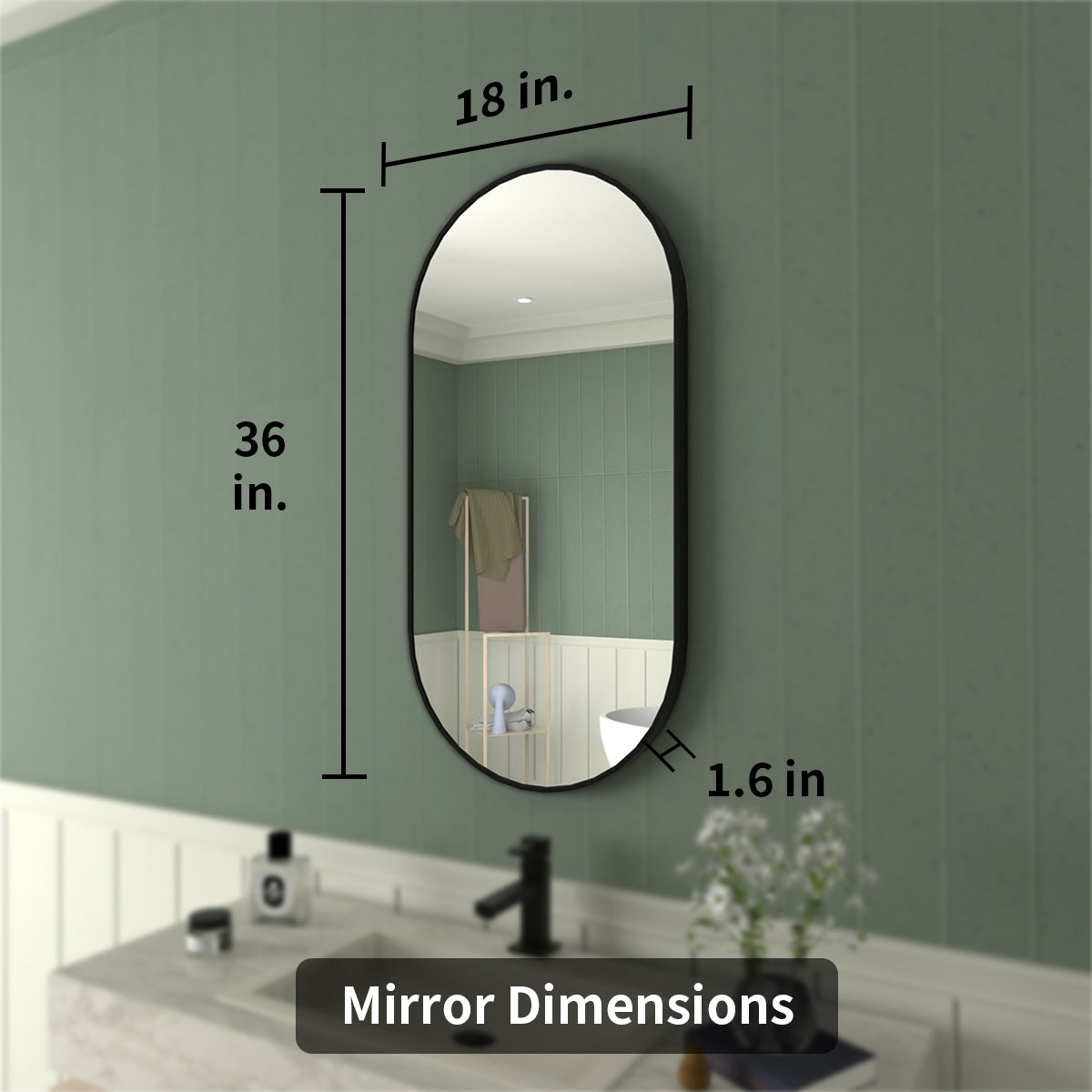 Tydex 18 in. W x 36 in. H Oval Framed Wall Bathroom Vanity Mirror