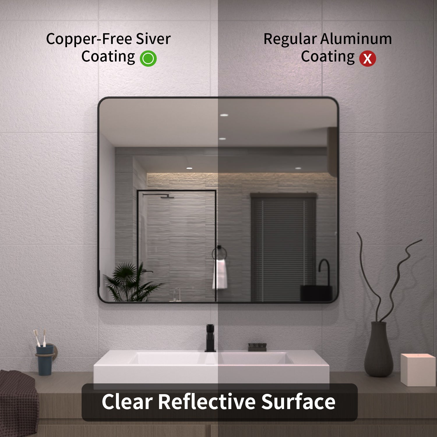 TaiMei 42 in. W x 36 in. H Vertical / Horizontal Rectangular Aluminum Framed Mirror