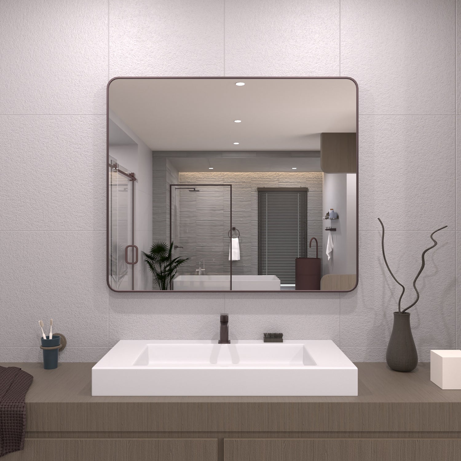 TaiMei 42 in. W x 36 in. H Vertical / Horizontal Rectangular Aluminum Framed Mirror