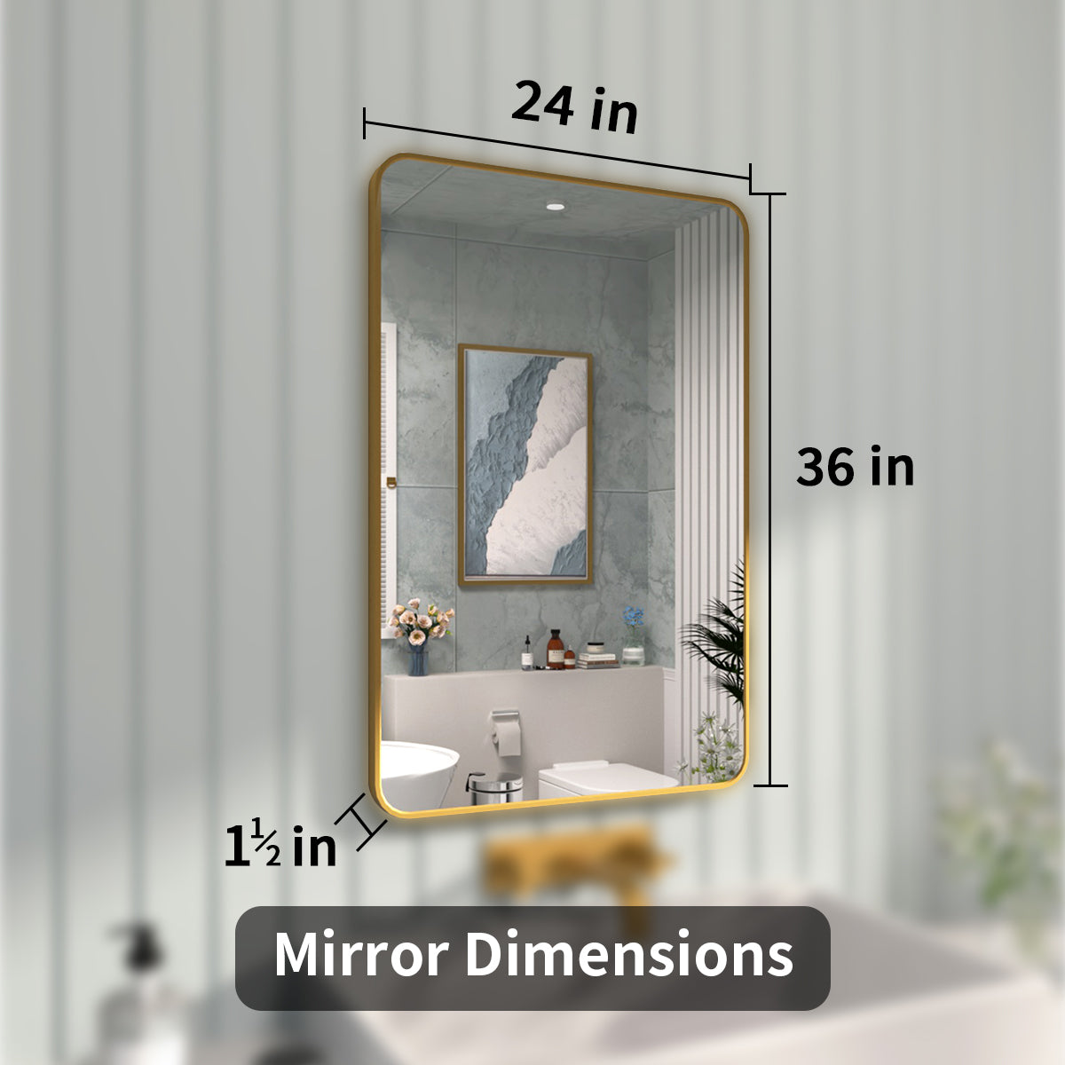 FMNP Taimei 24 in. W x 36 in. H Rectangular Framed Wall Bathroom Vanity Mirror