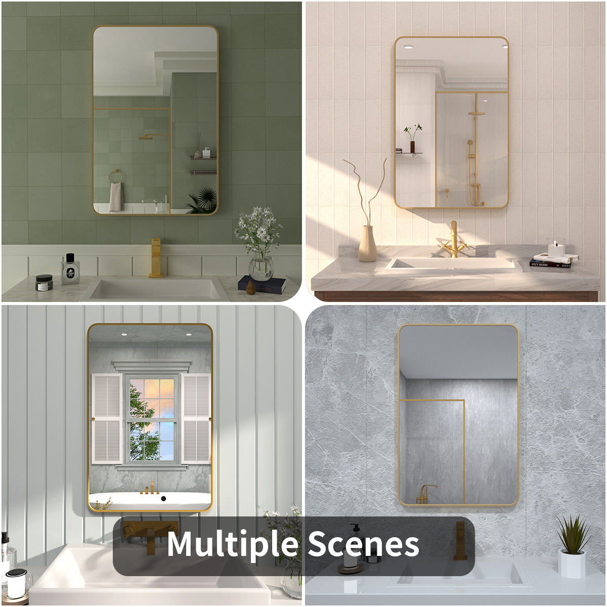 FMNP Taimei 24 in. W x 36 in. H Rectangular Framed Wall Bathroom Vanity Mirror