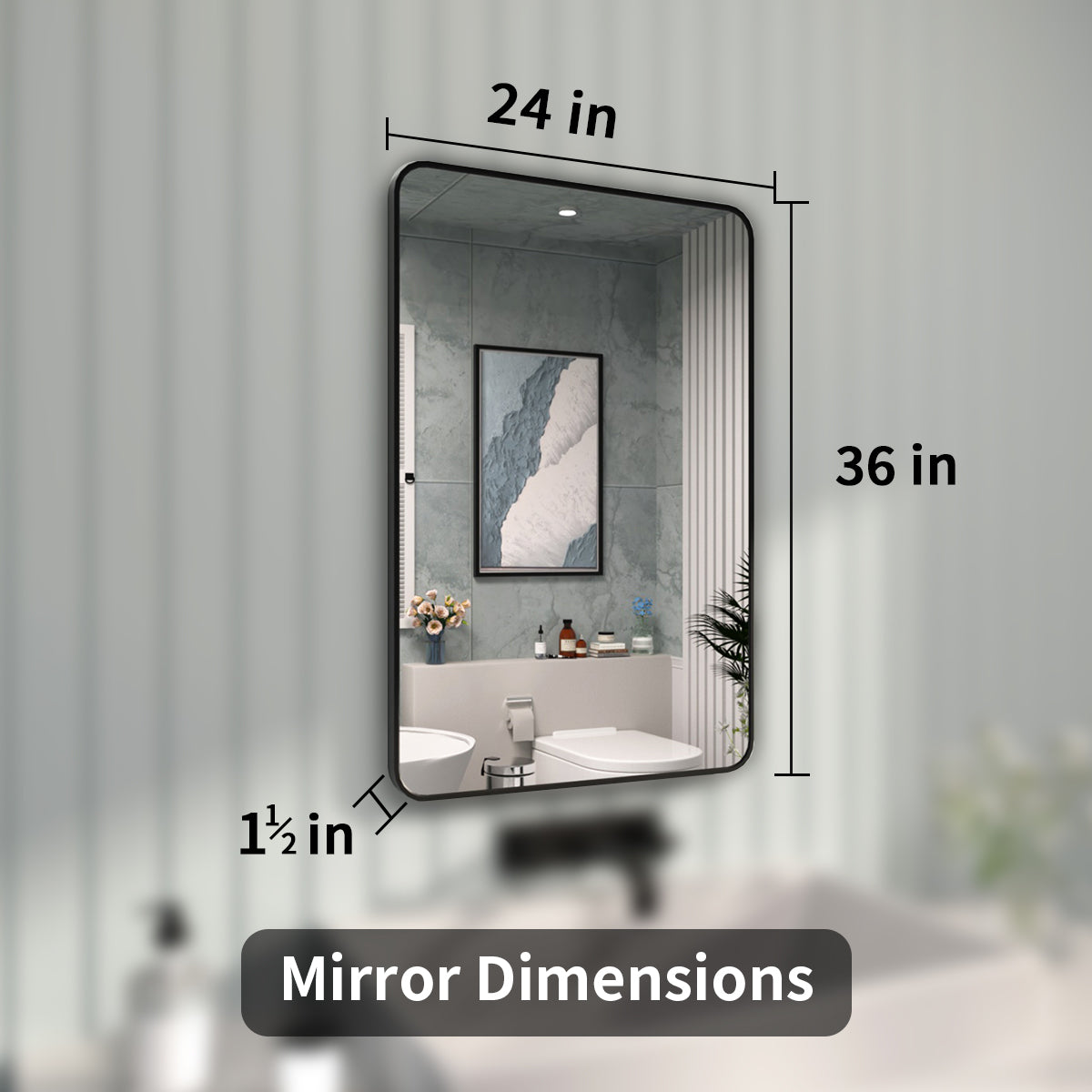 FMNP Taimei 24 in. W x 36 in. H Rectangular Framed Wall Bathroom Vanity Mirror