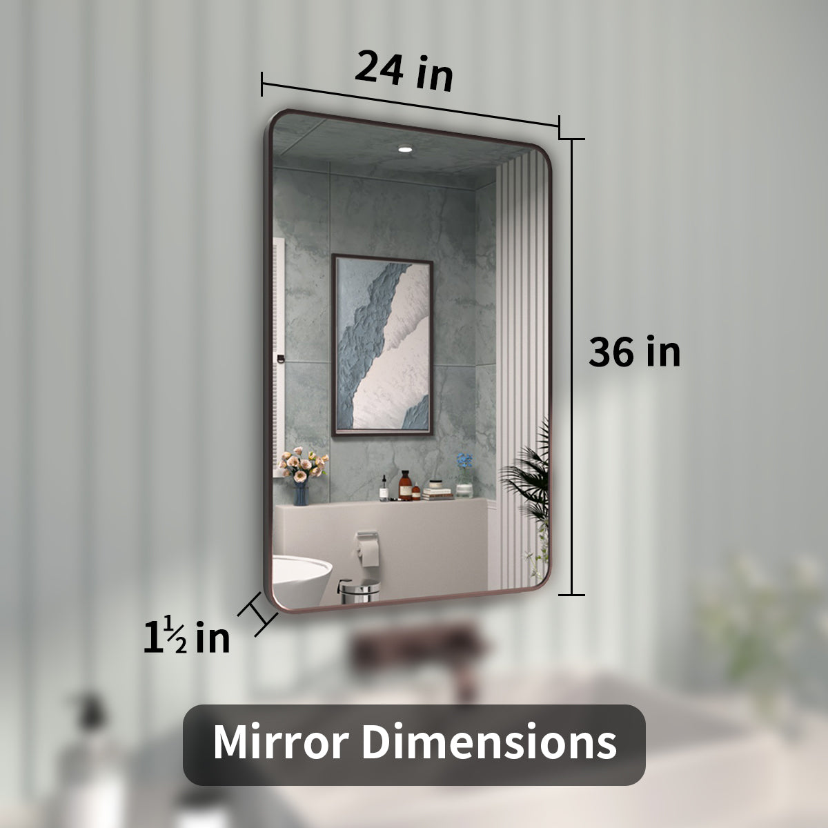 FMNP Taimei 24 in. W x 36 in. H Rectangular Framed Wall Bathroom Vanity Mirror