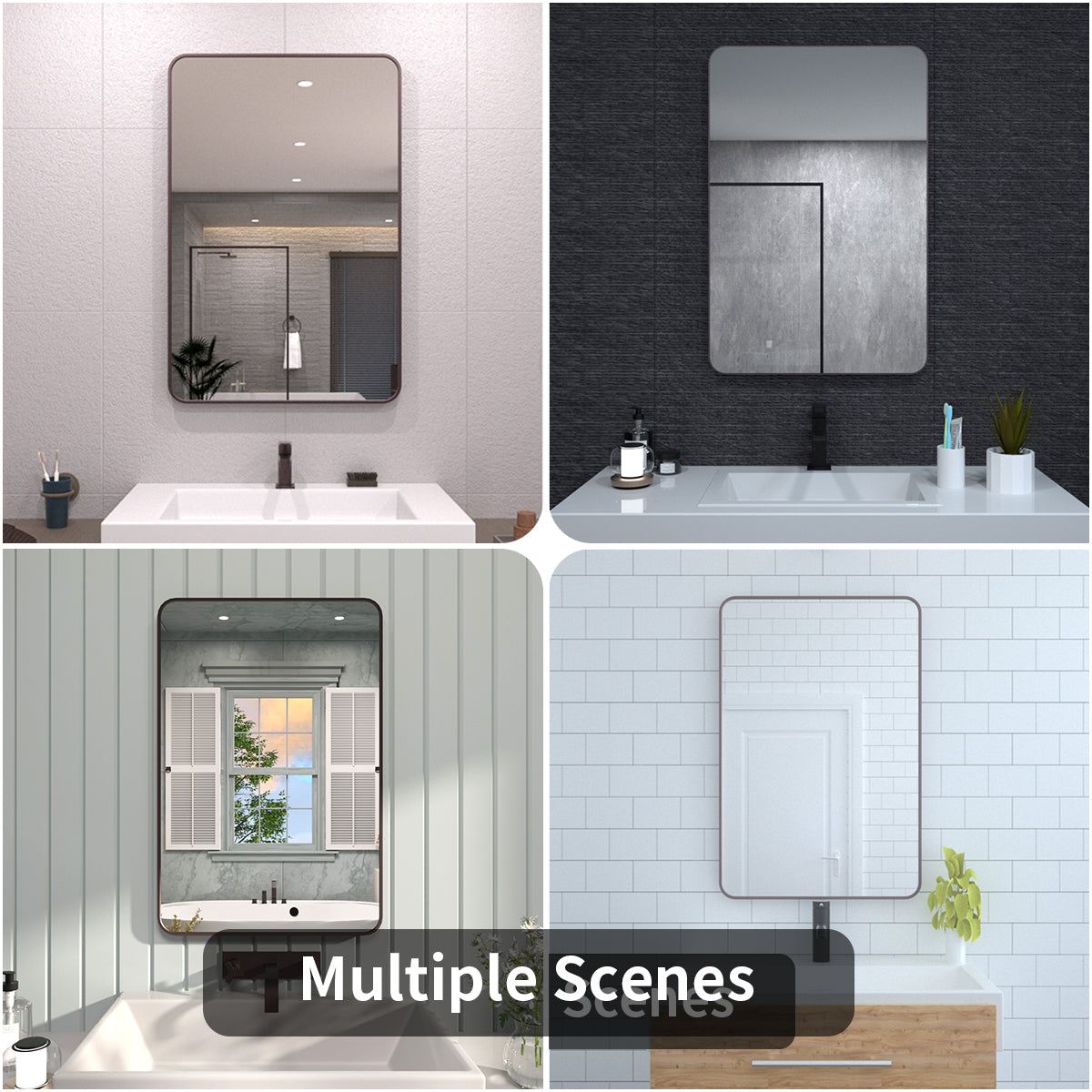 FMNP Taimei 24 in. W x 36 in. H Rectangular Framed Wall Bathroom Vanity Mirror