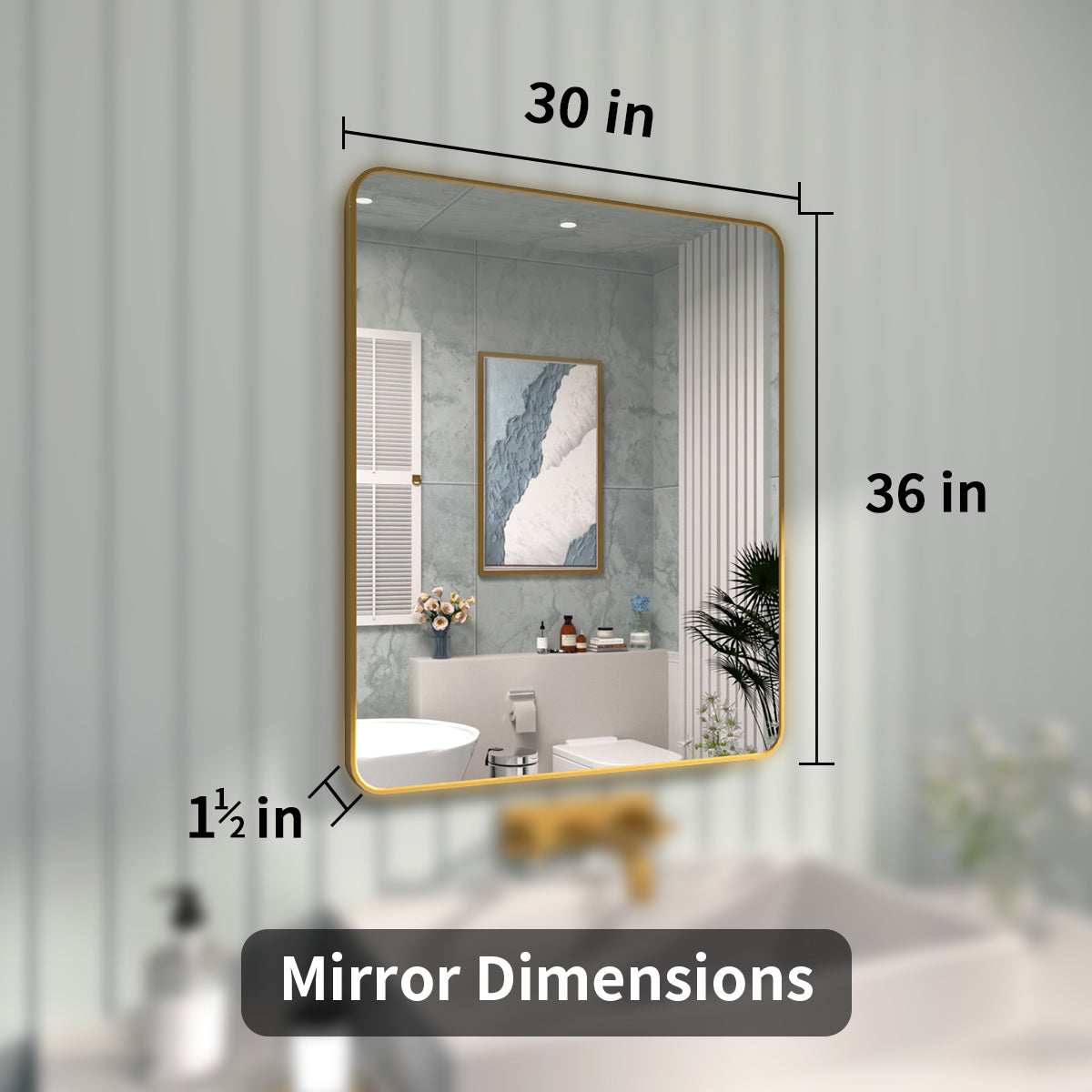 FMNP Taimei 30 in. W x 36 in. H Rectangular Framed Wall Bathroom Vanity Mirror
