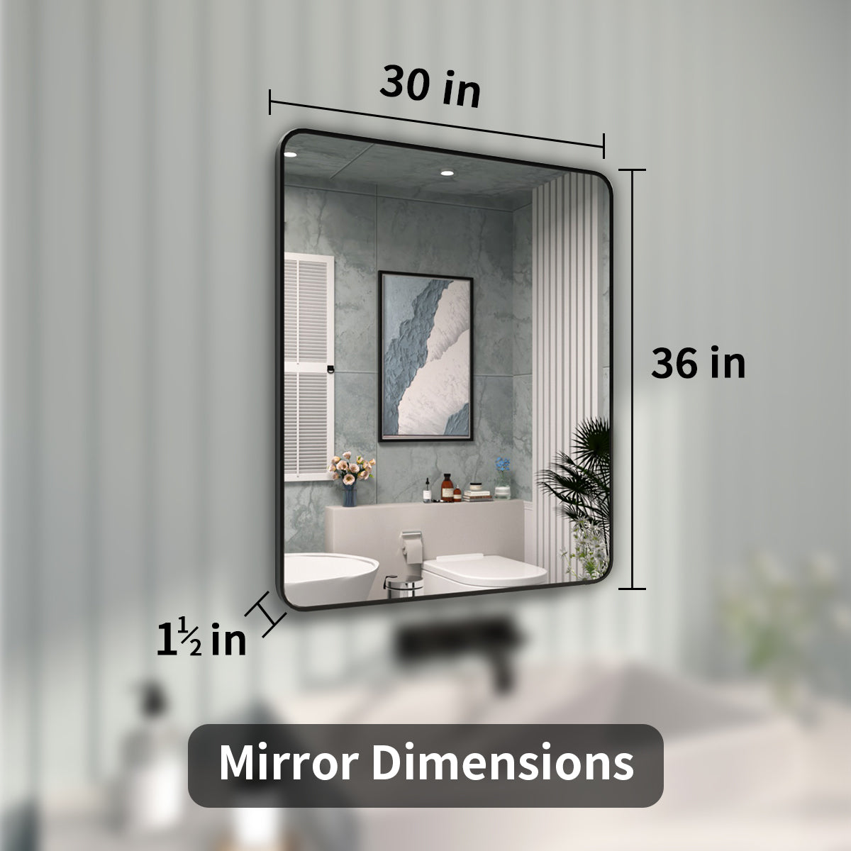 FMNP Taimei 30 in. W x 36 in. H Rectangular Framed Wall Bathroom Vanity Mirror