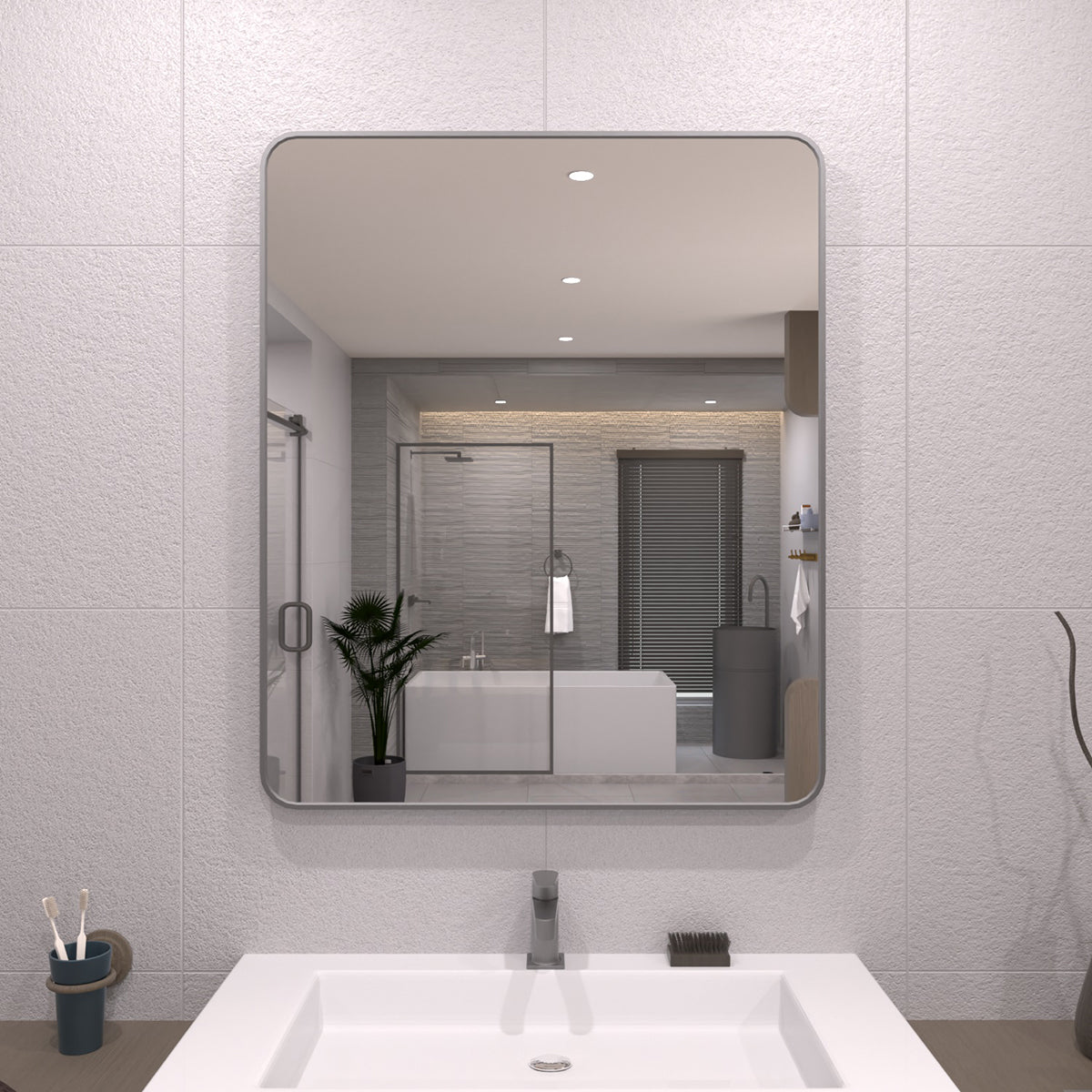 TaiMei 30 in. W x 36 in. H Vertical / Horizontal Rectangular Aluminum Framed Wall Mirror