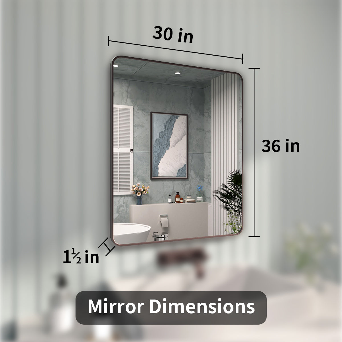 FMNP Taimei 30 in. W x 36 in. H Rectangular Framed Wall Bathroom Vanity Mirror
