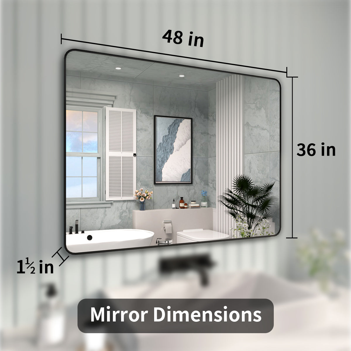 FMNP Taimei 48 in. W x 36 in. H Rectangular Framed Wall Bathroom Vanity Mirror
