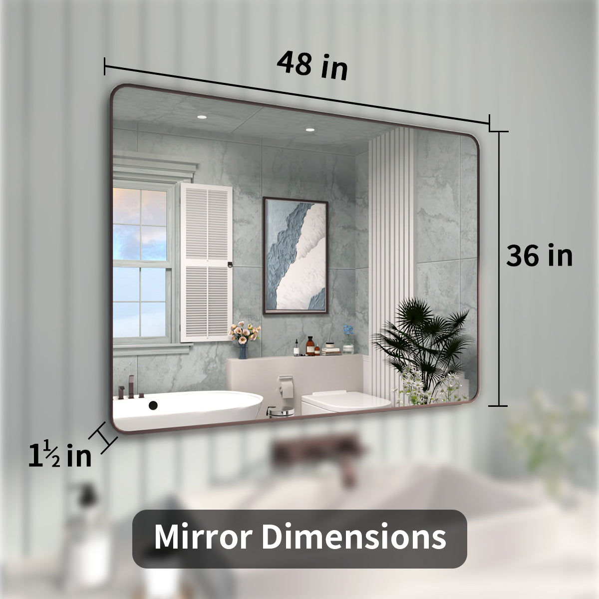 FMNP Taimei 48 in. W x 36 in. H Rectangular Framed Wall Bathroom Vanity Mirror