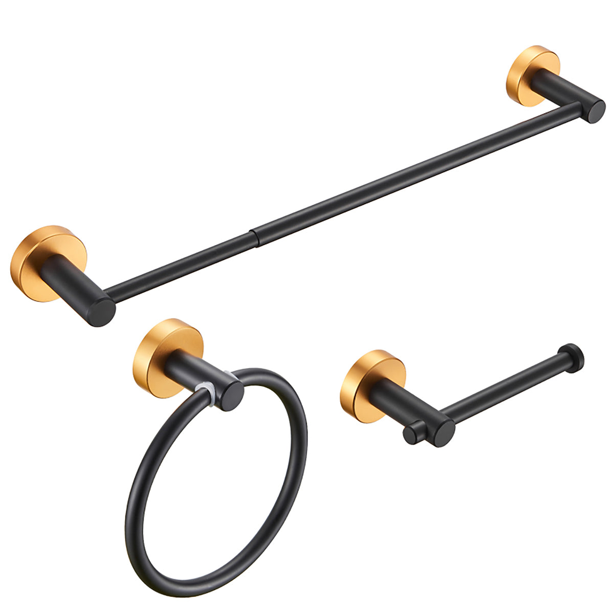 3 -Piece Bath Hardware Set with Adjustable 16-27 in. Towel Bar/Rack, Toilet Paper Holder, Towel Ring