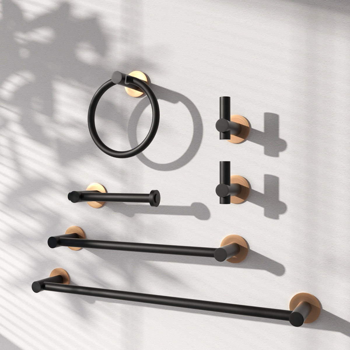 6 -Piece Bath Hardware Set with 2 Towel Bars/Racks, Toilet Paper Holder, 2 Towel/Robe Hooks, Towel Ring