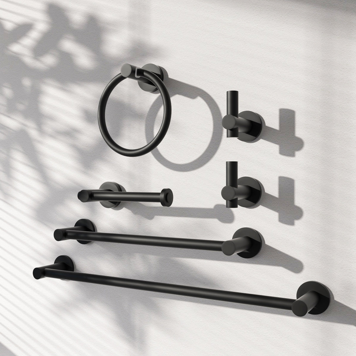 6 -Piece Bath Hardware Set with 2 Towel Bars/Racks, Toilet Paper Holder, 2 Towel/Robe Hooks, Towel Ring