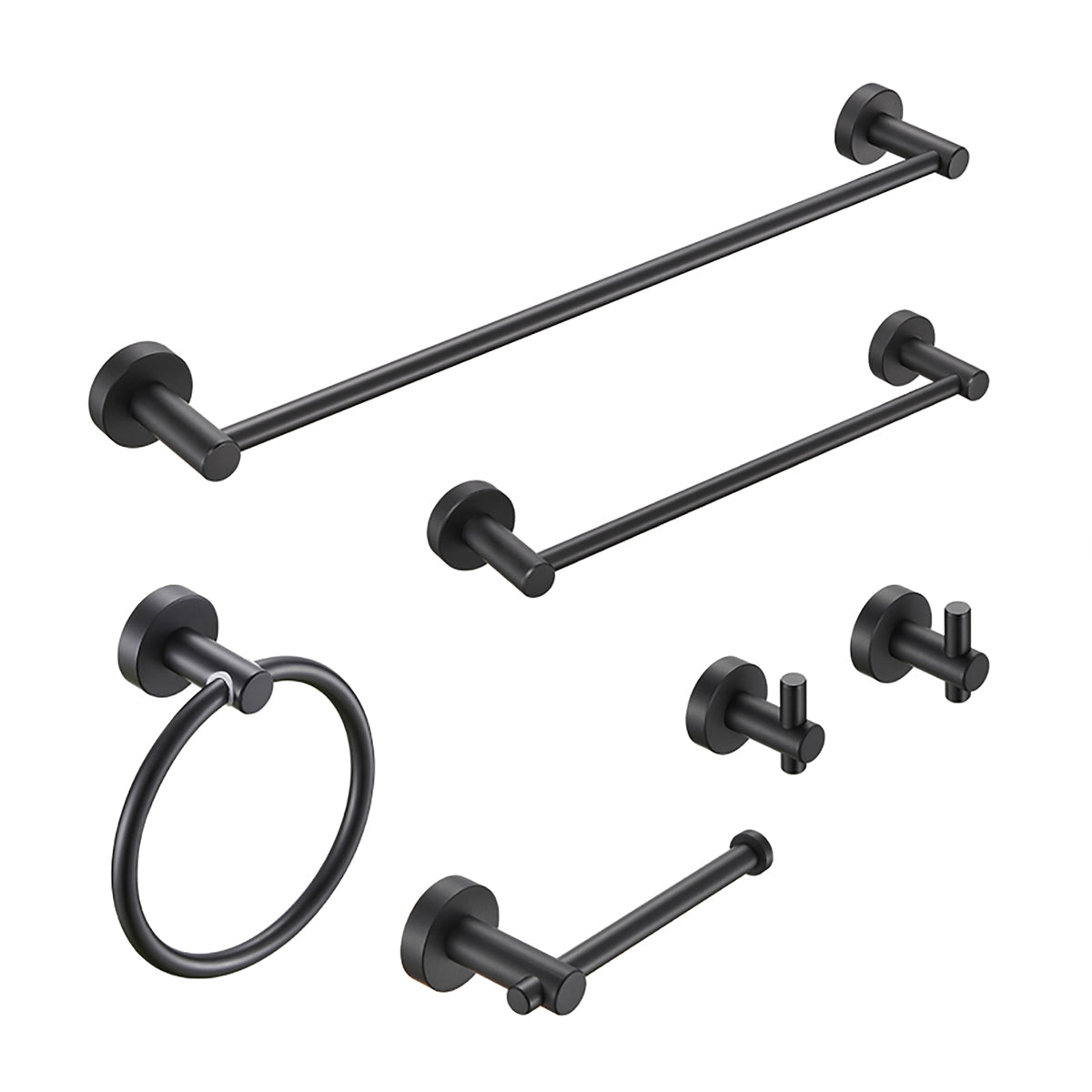 6 -Piece Bath Hardware Set with 2 Towel Bars/Racks, Toilet Paper Holder, 2 Towel/Robe Hooks, Towel Ring