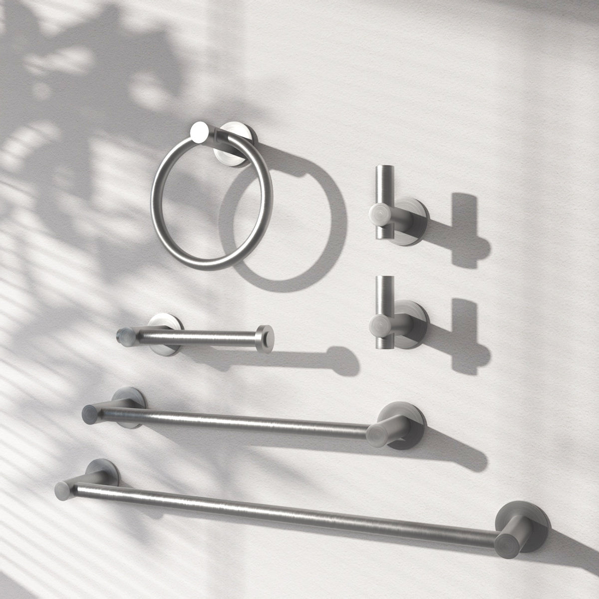 6 -Piece Bath Hardware Set with 2 Towel Bars/Racks, Toilet Paper Holder, 2 Towel/Robe Hooks, Towel Ring