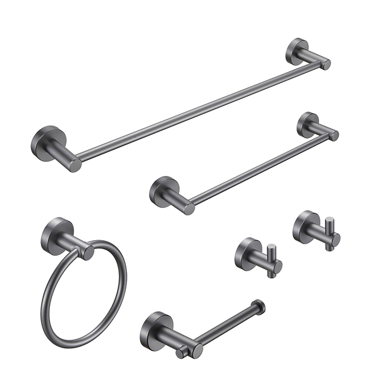 6 -Piece Bath Hardware Set with 2 Towel Bars/Racks, Toilet Paper Holder, 2 Towel/Robe Hooks, Towel Ring