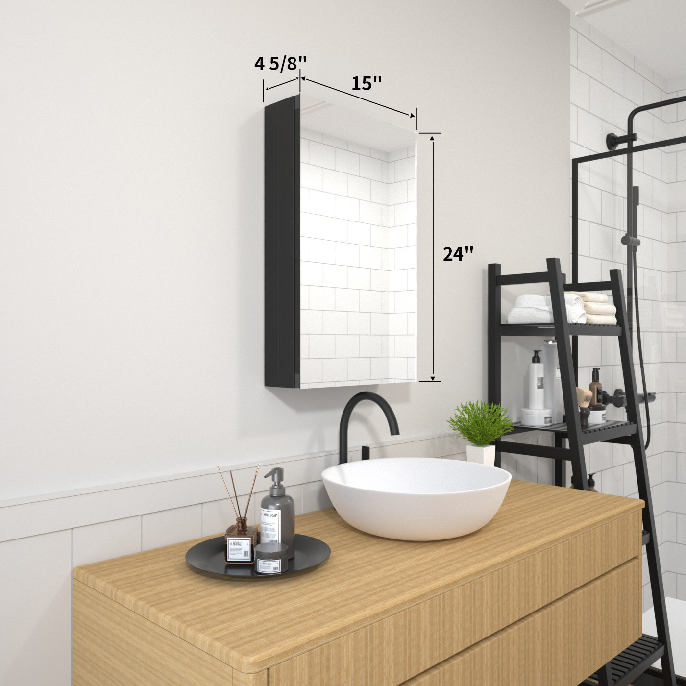 TaiMei 15 in. x 24 in. Frameless Recessed or Surface-Mount Beveled Single Mirror Bathroom Medicine Cabinet