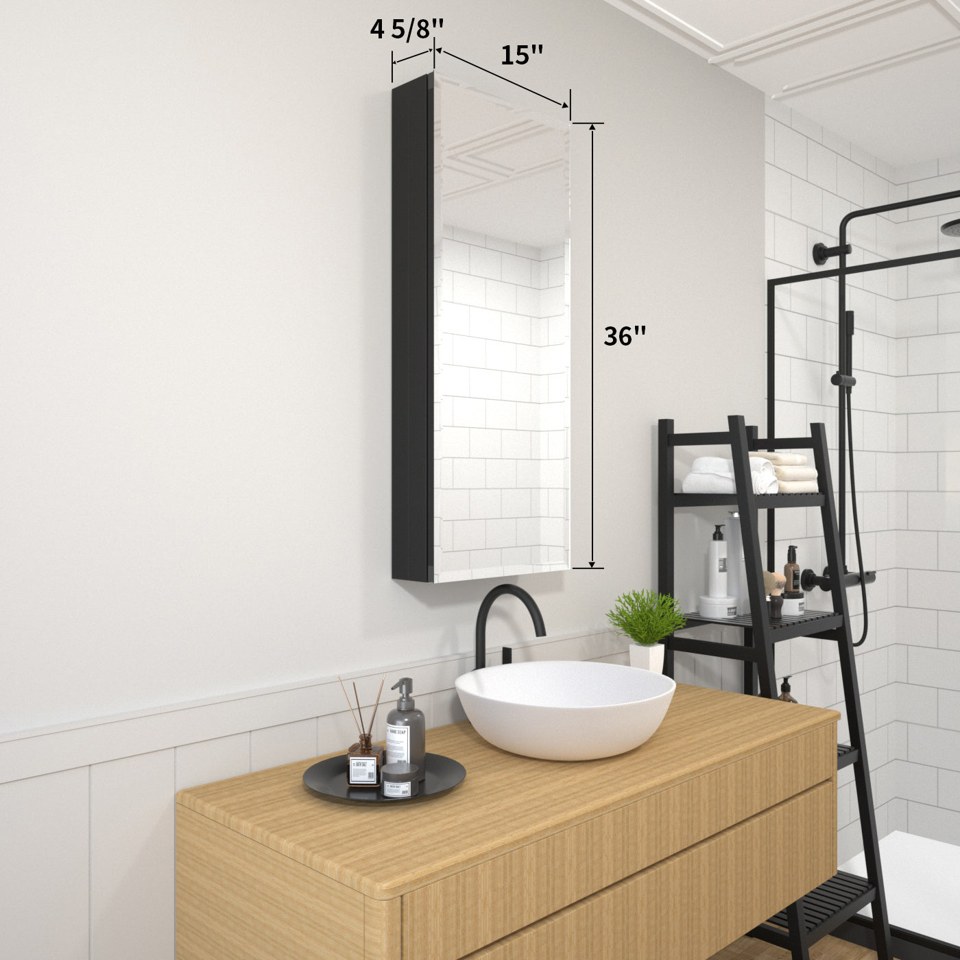 TaiMei 15 in. x 36 in. Frameless Recessed or Surface-Mount Beveled Single Mirror Bathroom Medicine Cabinet