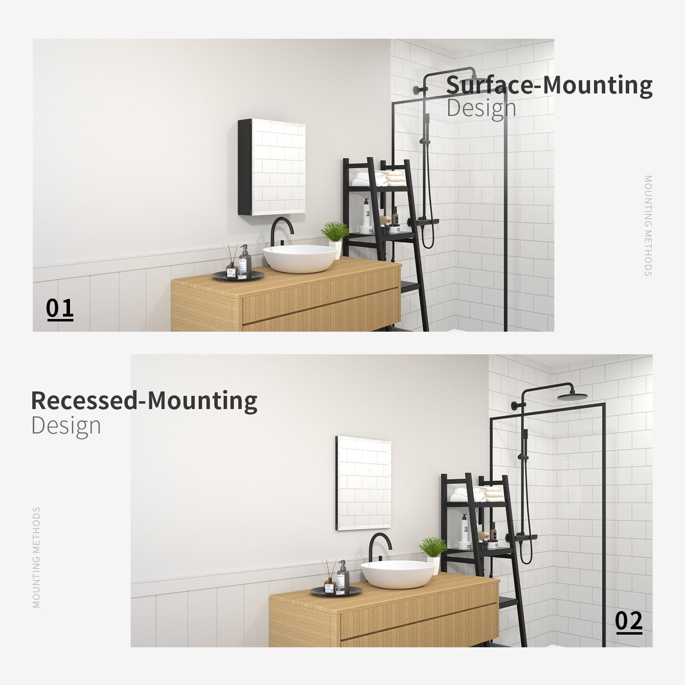 TaiMei 16 in. x 20 in. Frameless Recessed or Surface-Mount Beveled Single Mirror Bathroom Medicine Cabinet