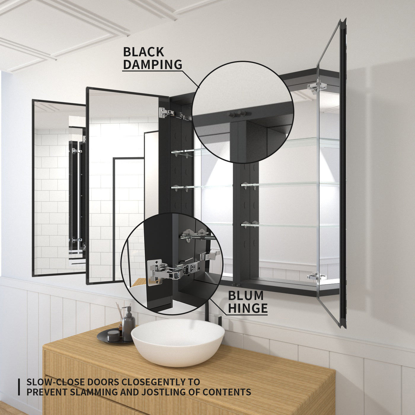 TaiMei 48 in. x 36 in. Frameless Recessed or Surface-Mount Beveled Triple Mirror Bathroom Medicine Cabinet
