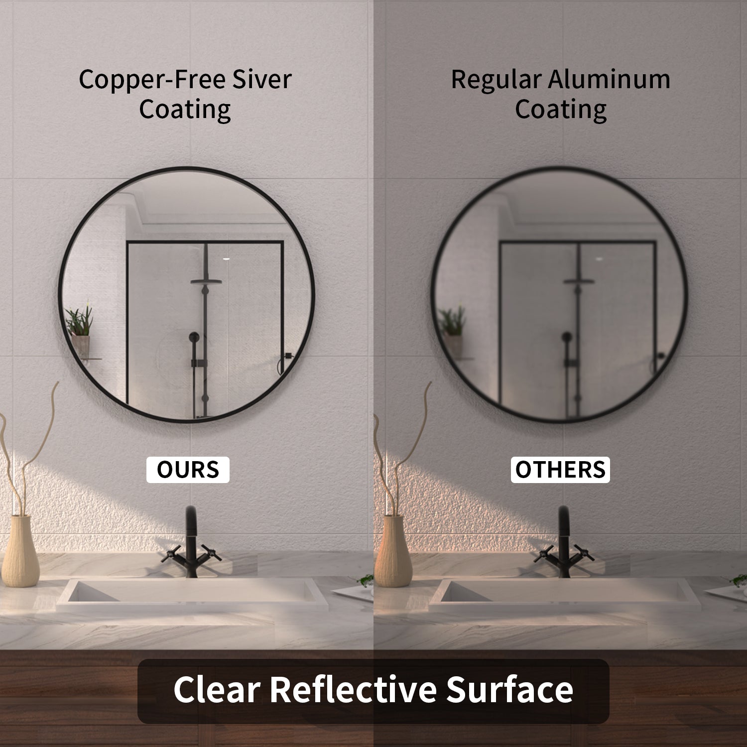 Tydex Round Framed Wall Bathroom Vanity Mirror in Matte Black