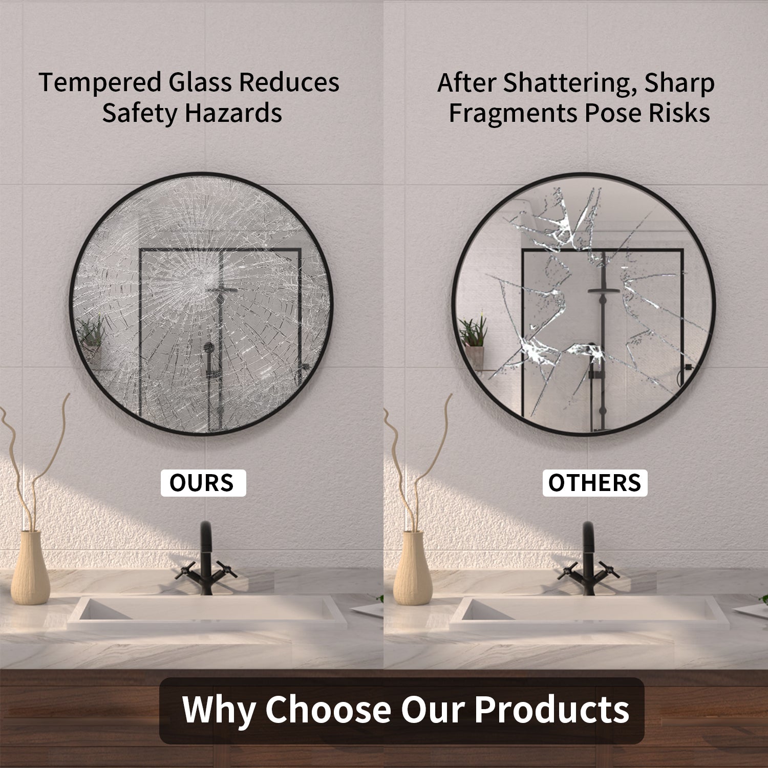 Tydex Round Framed Wall Bathroom Vanity Mirror in Matte Black