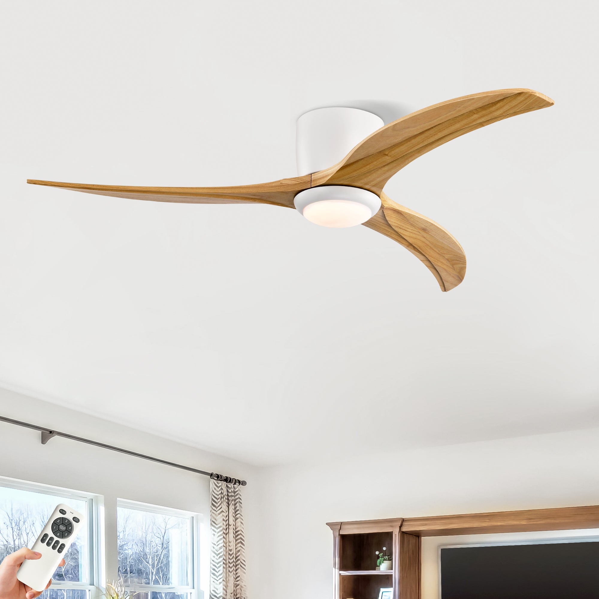 52 in. Indoor LED Ceiling Fan with Downrod, Reversible Motor, and Reversible Blades and Remote Control