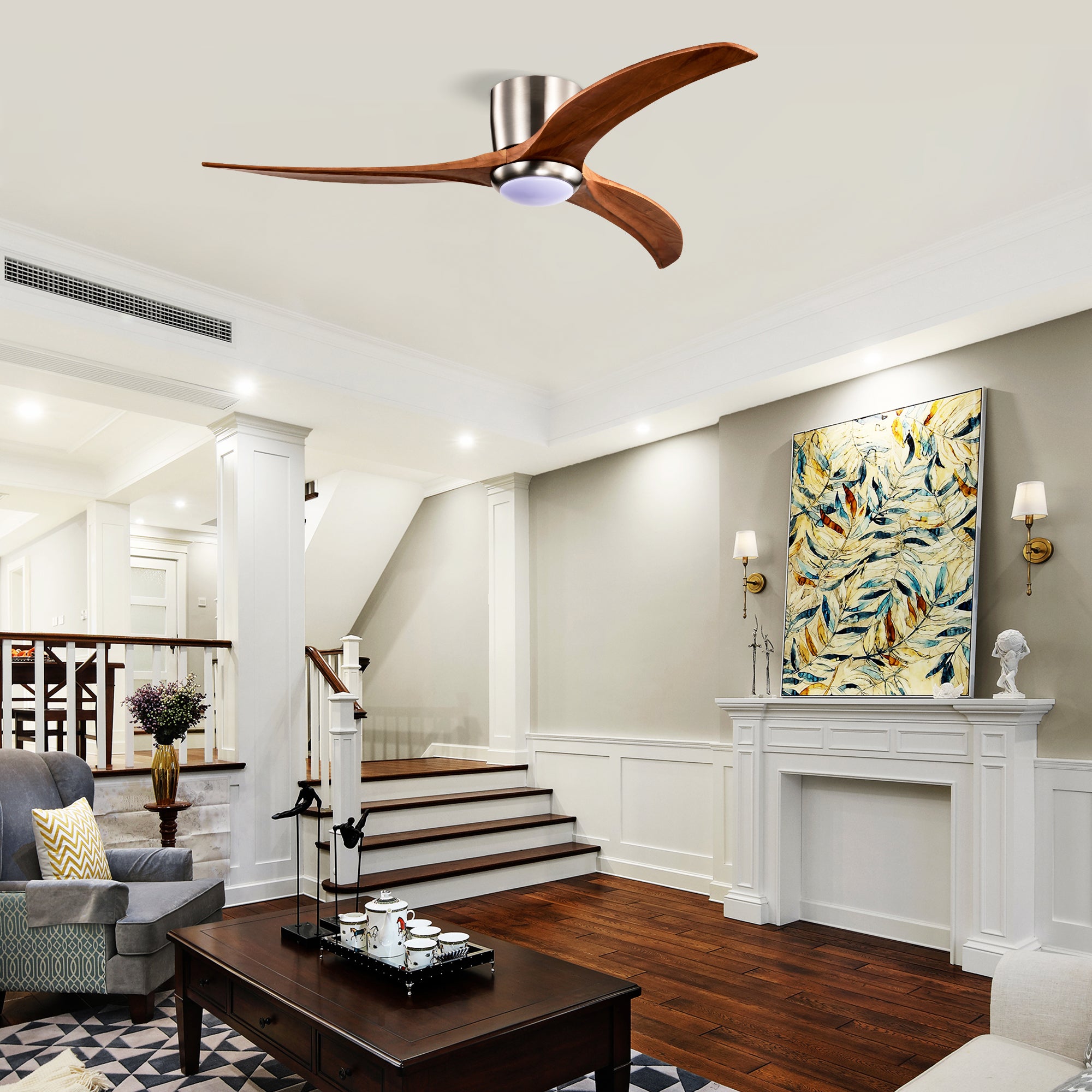 52 in. Indoor Downrod Mount Crystal Chandelier Ceiling Fan with Remote Control