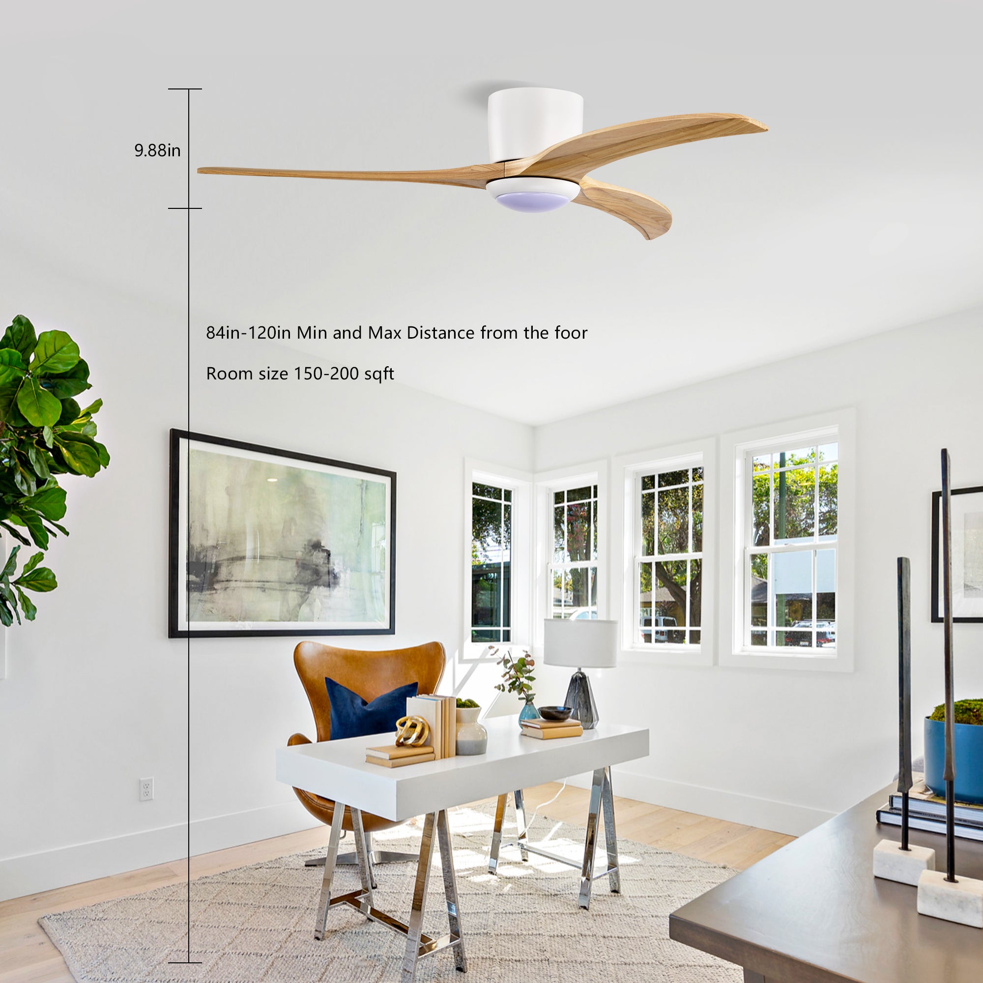 52 in. Indoor LED Ceiling Fan with Downrod, Reversible Motor, and Reversible Blades and Remote Control