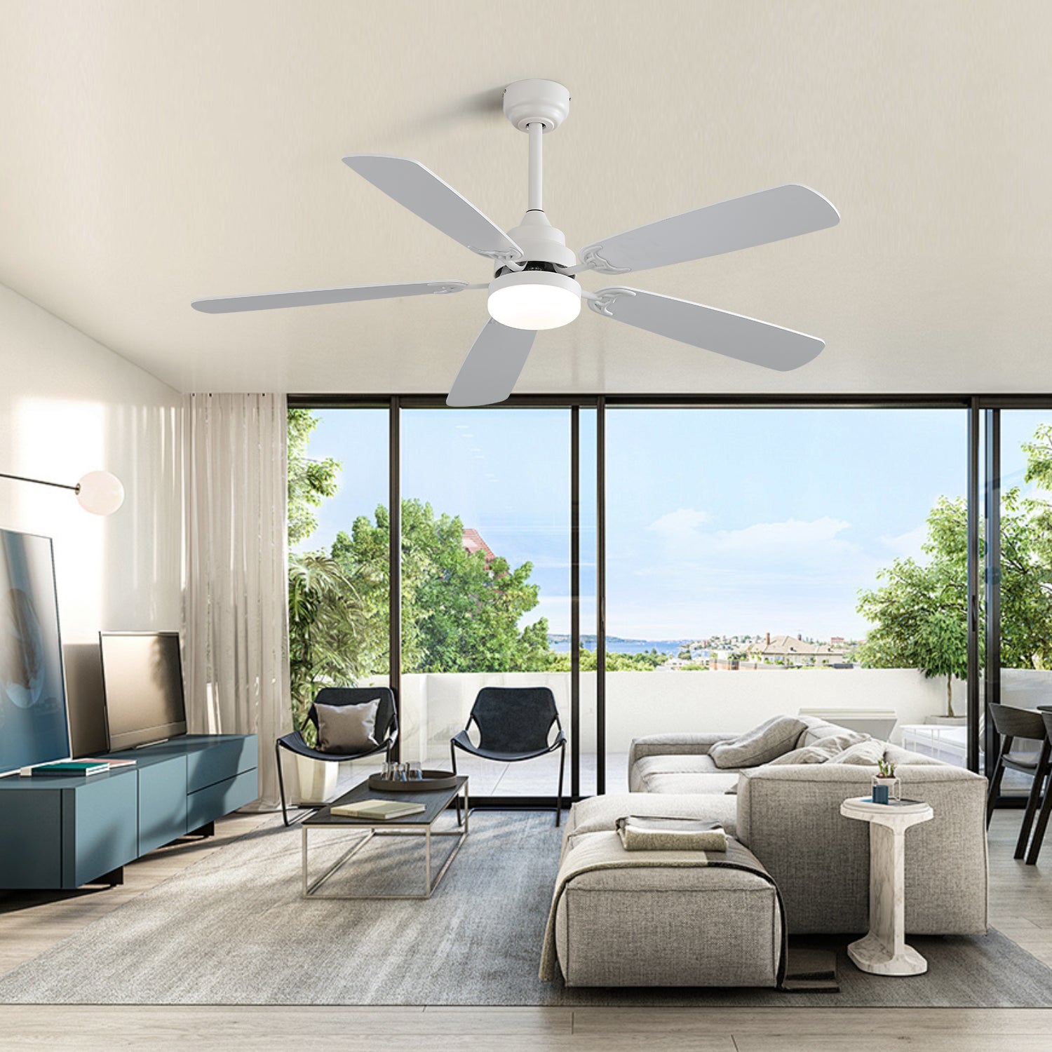 52 in. Indoor Reversible AC Motor Crystal Chandelier Ceiling Fan with Light and Remote Control