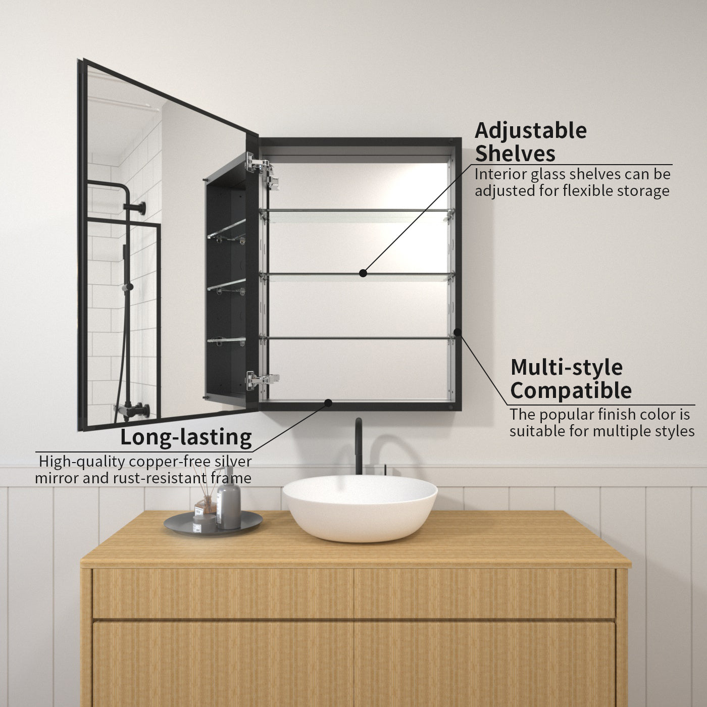 TaiMei 23 in. x 30 in. Frameless Recessed or Surface-Mount Beveled Single  Mirror Bathroom Medicine Cabinet