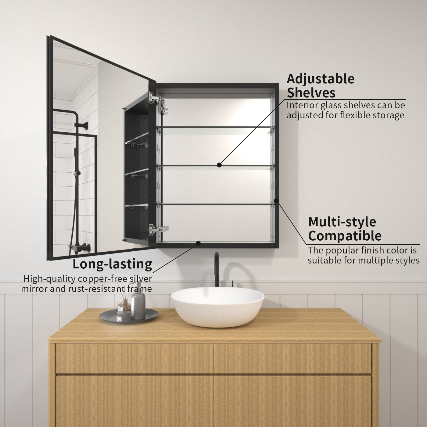 TaiMei 23 in. x 30 in. Frameless Recessed or Surface-Mount Beveled Single Mirror Bathroom Medicine Cabinet