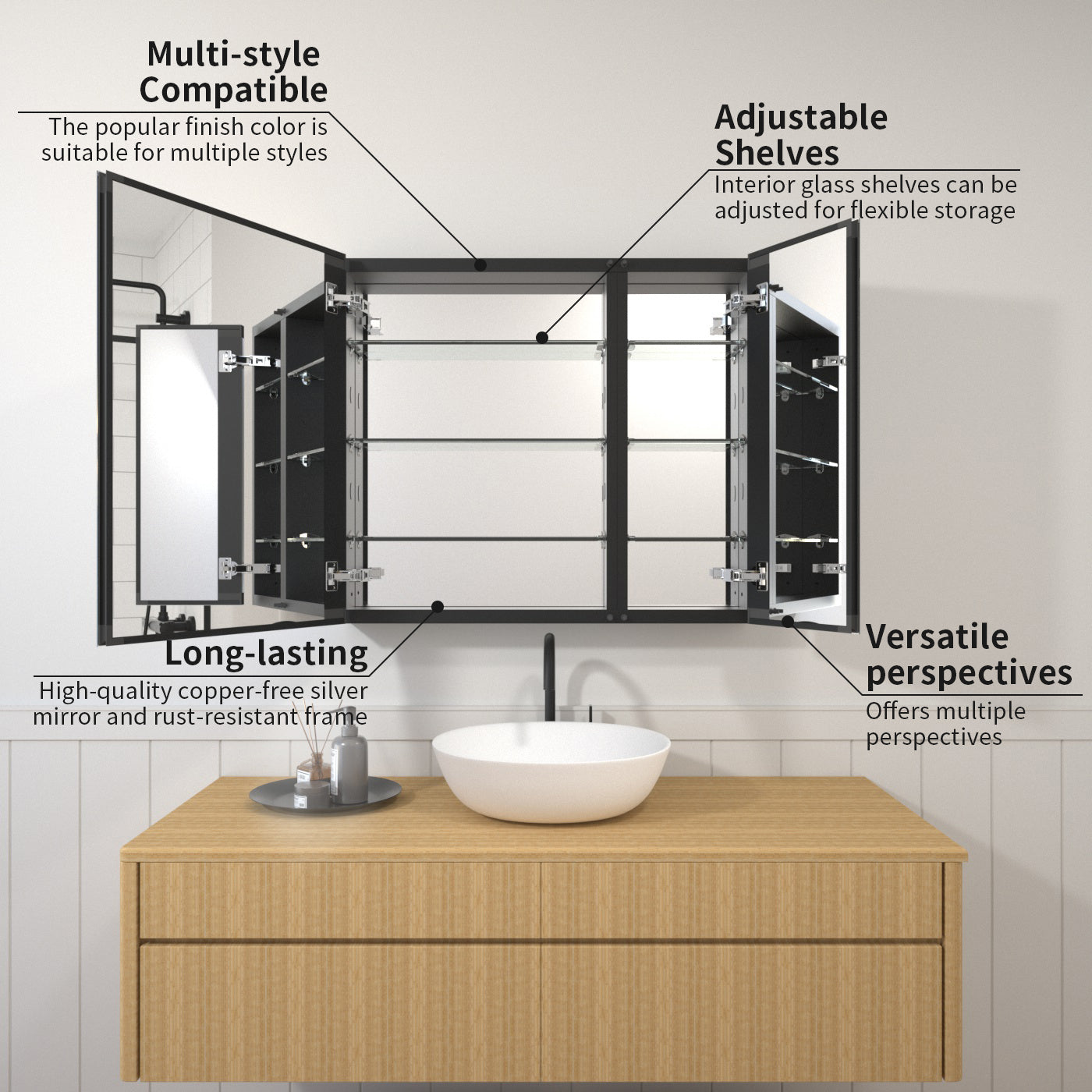 TaiMei 30 in. x 26 in. Frameless Recessed or Surface-Mount Beveled Double Mirror Bathroom Medicine Cabinet