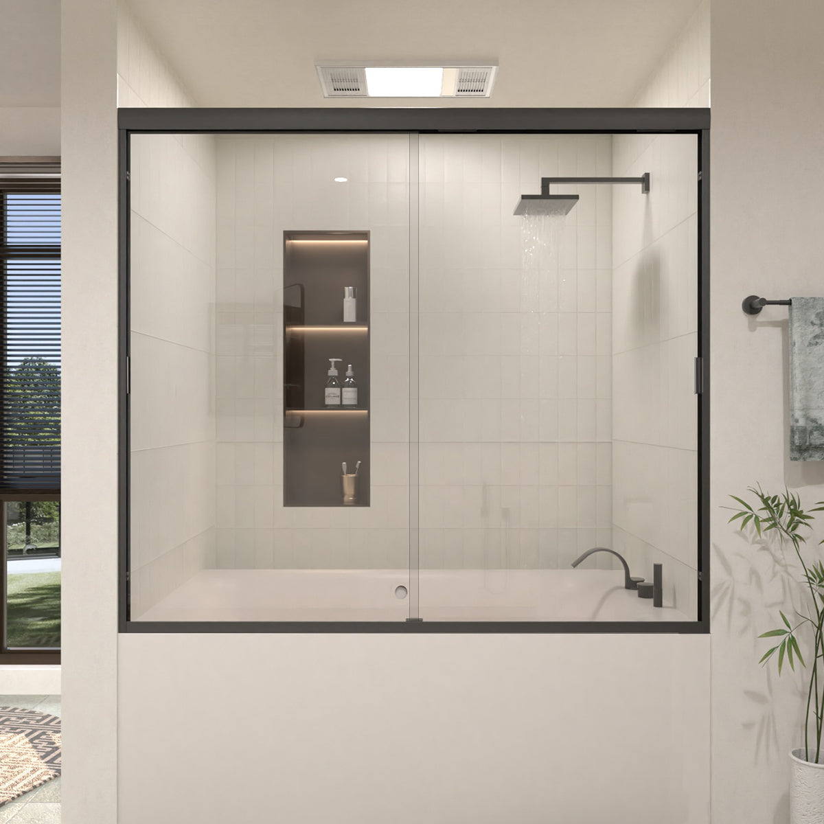 TaiMei 60 in. W x 56 in. H Sliding Semi Frameless Tub Door  with Clear Glass
