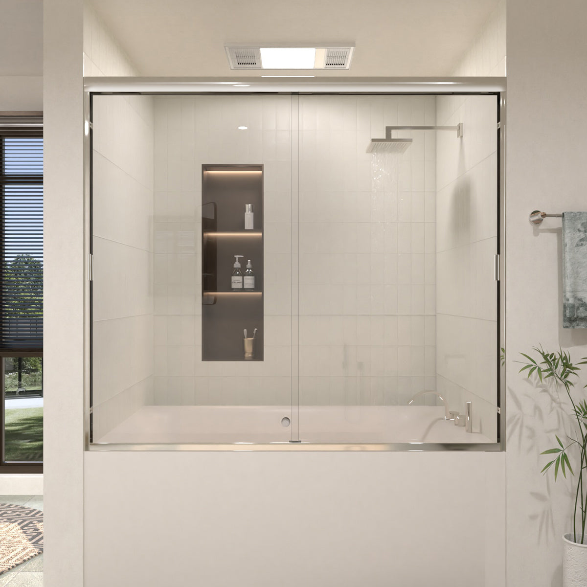 TaiMei 60 in. W x 56 in. H Sliding Semi Frameless Tub Door  with Clear Glass