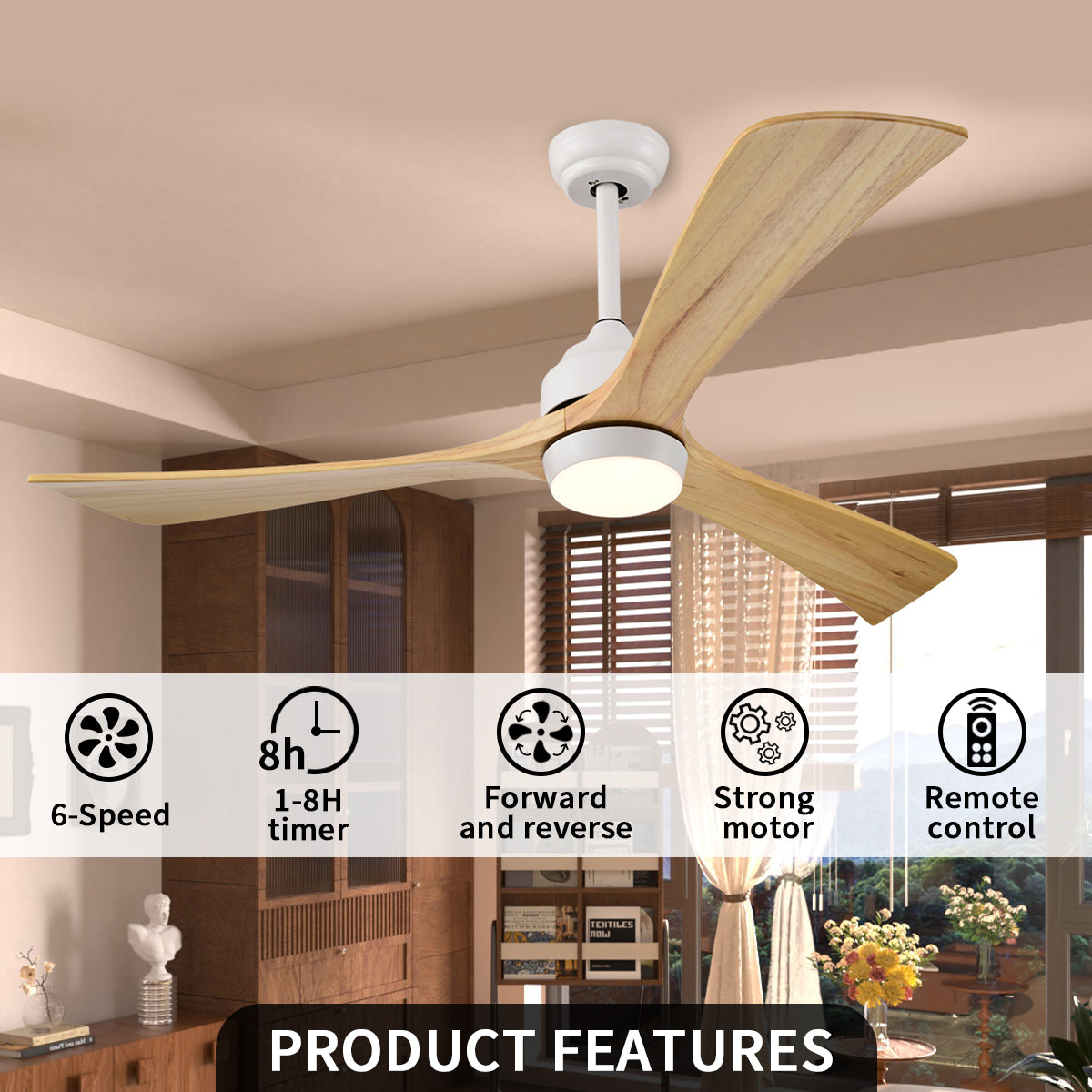 52 in. Indoor/Outdoor DC Motor Ceiling Fan with Adjustable Integrated LED Lights and Remote Control