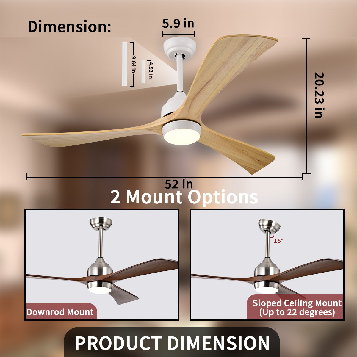 52 in. Indoor/Outdoor DC Motor Ceiling Fan with Adjustable Integrated LED Lights and Remote Control