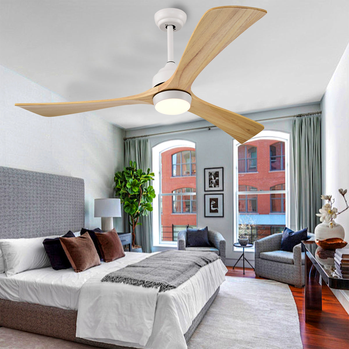52 in. Indoor/Outdoor DC Motor Ceiling Fan with Adjustable Integrated LED Lights and Remote Control