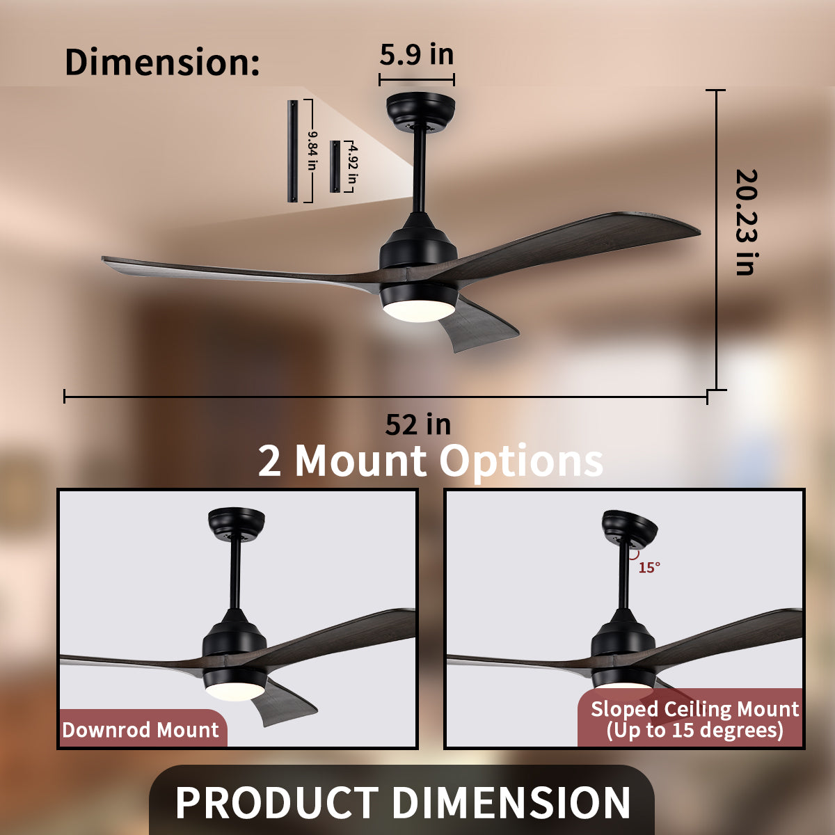 52 in. Indoor/Outdoor DC Motor Ceiling Fan with Adjustable Integrated LED Lights and Remote Control