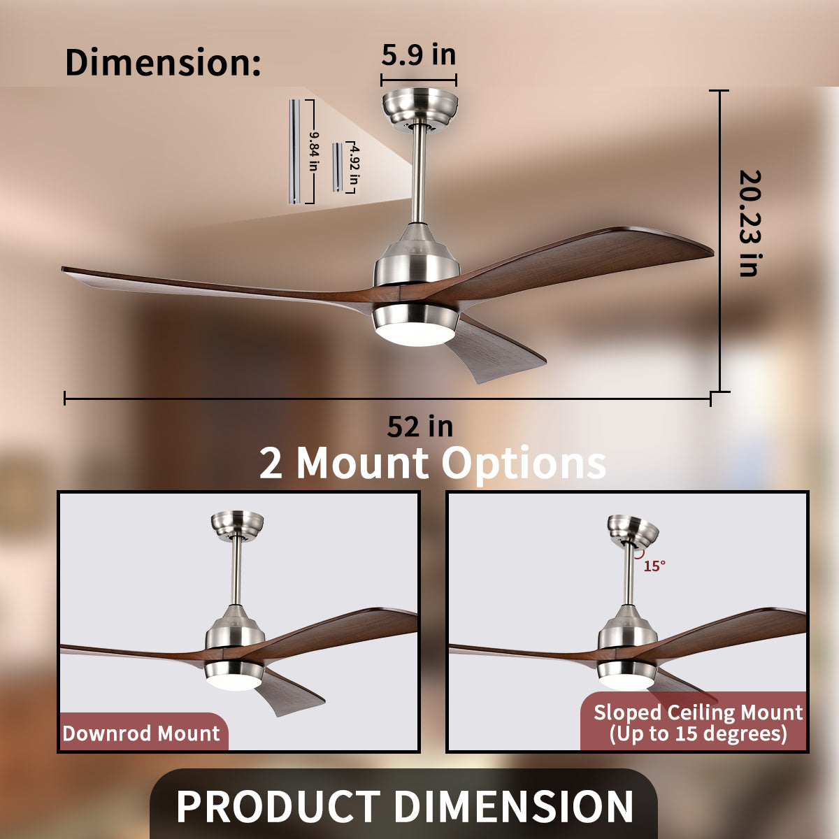 52 in. Indoor/Outdoor DC Motor Ceiling Fan with Adjustable Integrated LED Lights and Remote Control