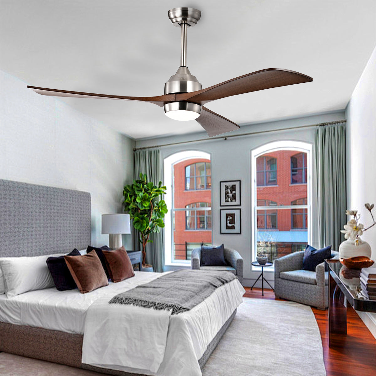 52 in. Indoor/Outdoor DC Motor Ceiling Fan with Adjustable Integrated LED Lights and Remote Control