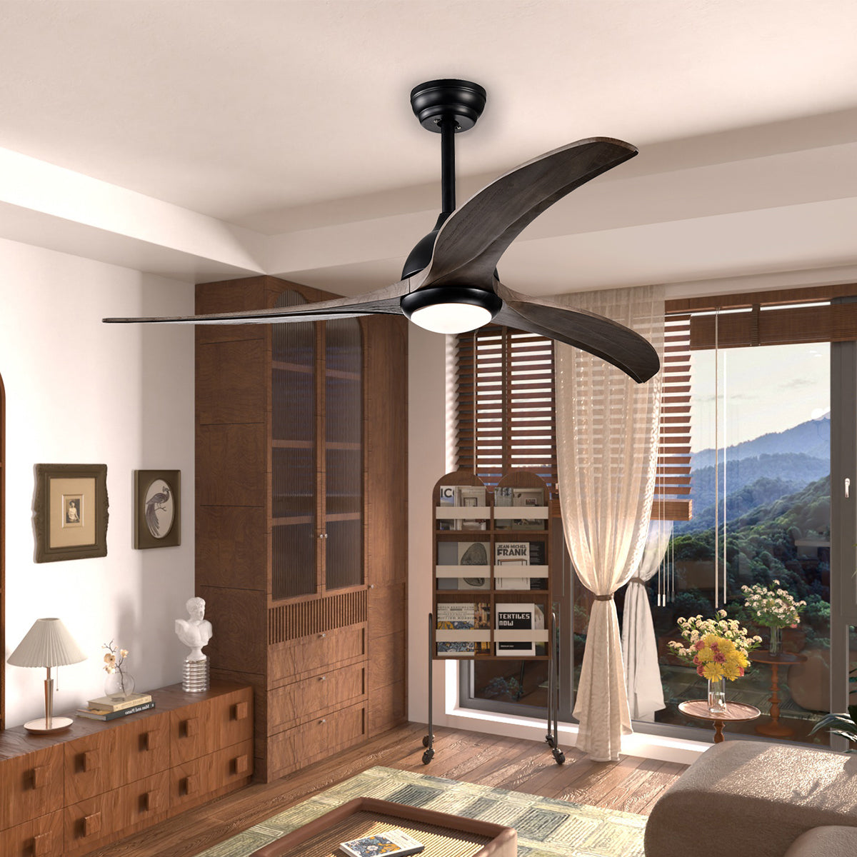 52 in. Integrated LED Indoor Ceiling Fan with Light and Remote 6-Speed DC Motor with 3 Wooden Blades