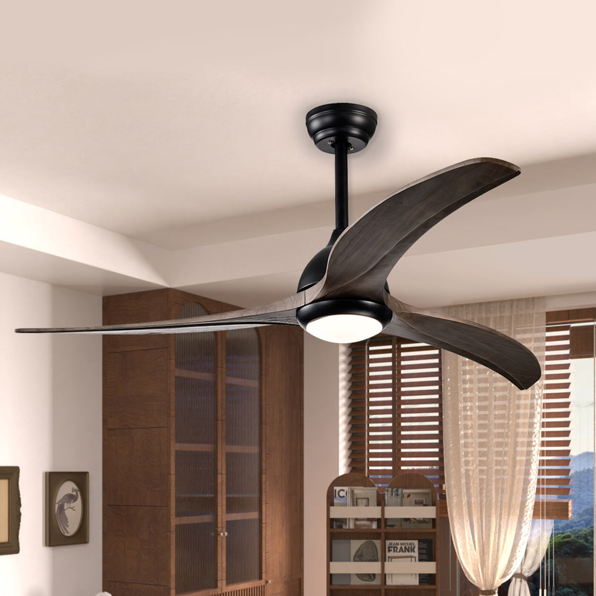 52 in. Integrated LED Indoor Ceiling Fan with Light and Remote 6-Speed DC Motor with 3 Wooden Blades